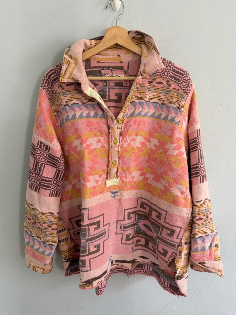 We The Free Free People Arizona Sky Pullover Jacket Oversized Aztec Pink Size M